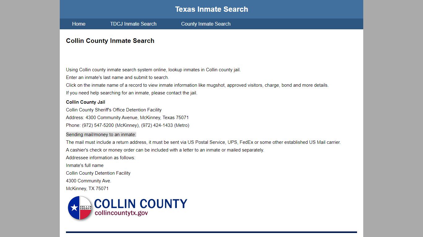 Collin County Jail Inmate Search